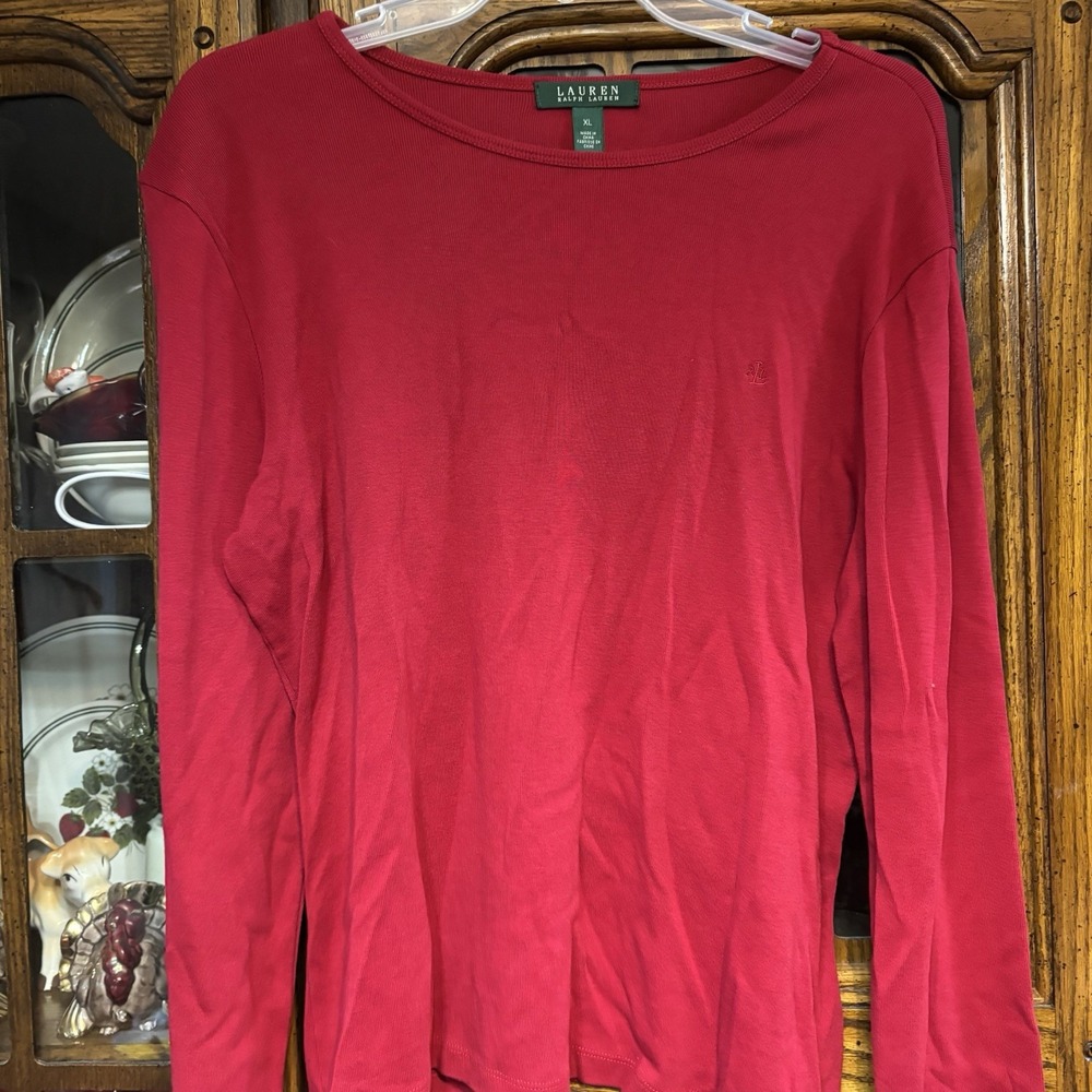 Lauren‎ Ralph Lauren Women's Top Shirt  XL Magenta Long Sleeve Round Neck